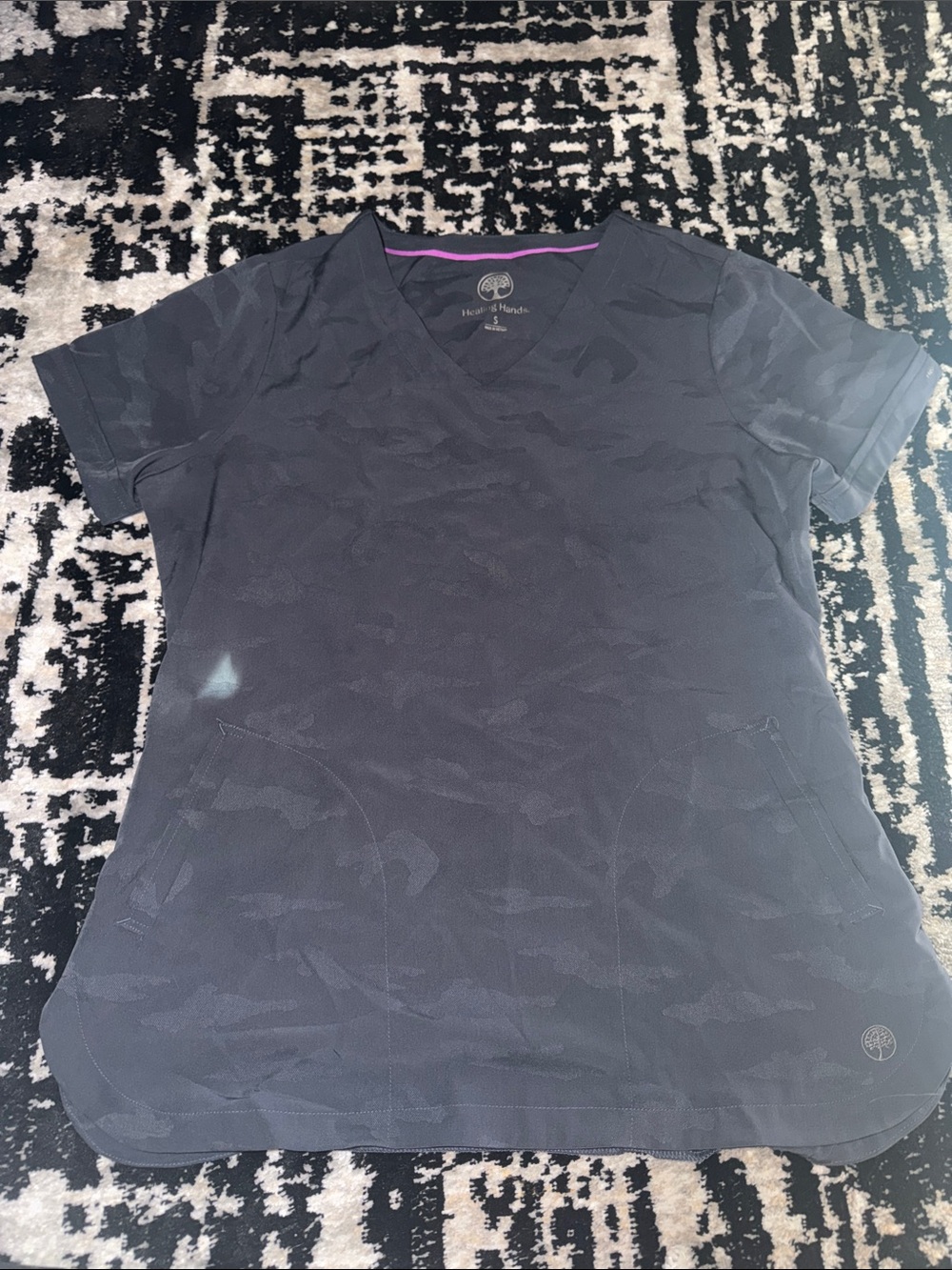 Healing Hands Charcoal Camouflage V-Neck Short Sleeve Top